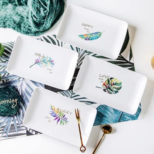 New leaves and green leaves ceramics Plate Dessert Cake Fruit Net Red Disk Dish Showpiece Snack dish Nordic ins Home Decor