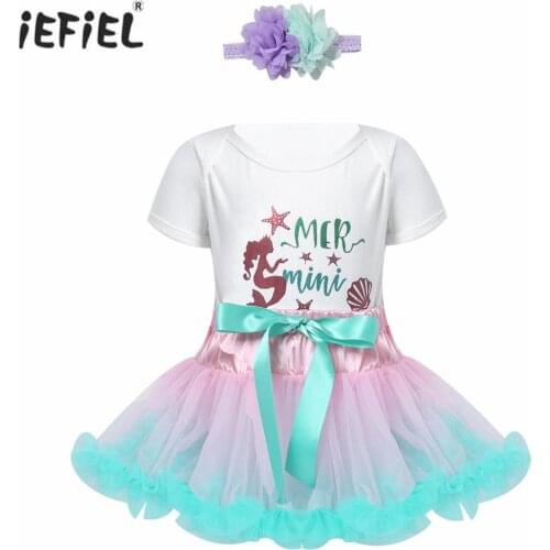Newborn 3Pcs Summer Baby Girls 1st Birthday Clothes Set Short Sleeves Romper Tulle Mesh Skirt with Flower Headband Baby Clothing