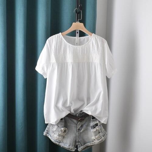 Lamtrip Unique Retro Pleated Short Sleeve Cotton Shirt Blouse 2021 Summer Mori Girl