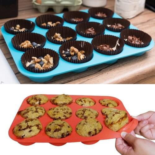 12 Holes Mini Muffin Round Silicone Mold DIY Cupcake Cookies Fondant Baking Pan Non-Stick Pudding Steamed Cake Mold Baking Tool