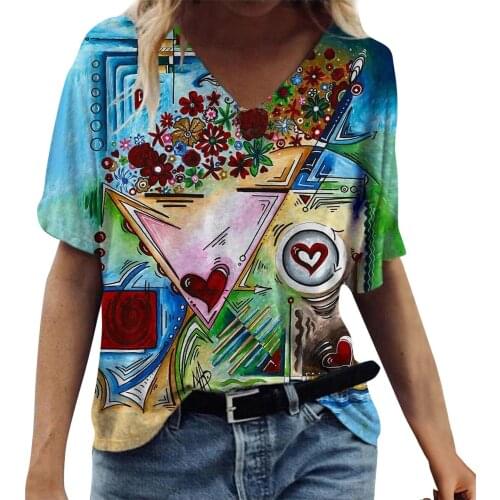 Fashion Womens Summer Beautifully printeded Short Sleeve Crew-neck T-shirt Casual Tee Tops Tunique Simple hem Basic Tshirts