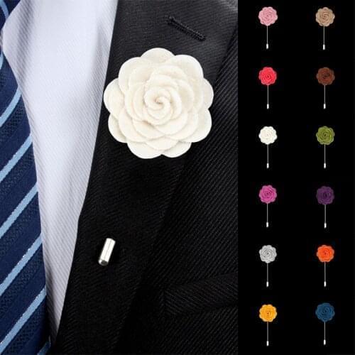 Handmade Mens Brooches Floral Lapel Pin for Men Suit Long Neddle Fabric Flower Brooch Pins for Wedding Fashion Mens Jewelry