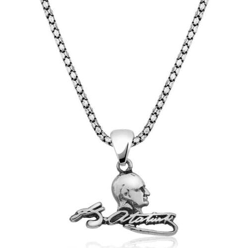 Real Silver 925 Jewelry Silver Kemal Ataturk Unisex Necklace