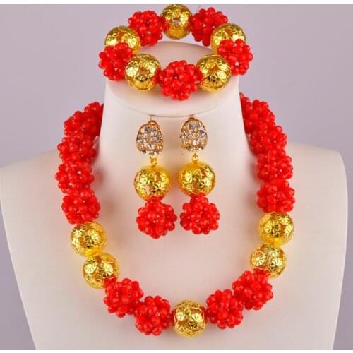 Opaque Red African Wedding Beads Nigerian Necklace Crystal Sets