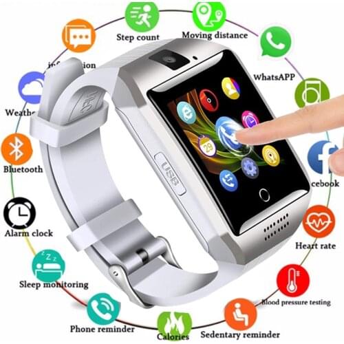 2021 New Digital Touch Screen Smartwatch Q18 With Camera Bluetooth WristWatch SIM Card Call For Ios Android Fashion Bracelet