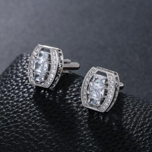 WEIMANJINGDIAN Brand New Arrival Exquisite Cushion Cut Cubic Zirconia Oval-Shaped CuffLinks for Men in White / Rose Gold Colors