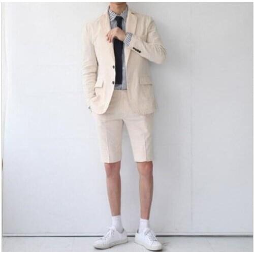 New Men Suit With Short Pants 2 Pieces Custom Made Summer Beach Mens Tuxedo Men Wedding Suits Slim Fit Traje Hombre Man Suit