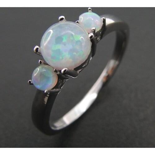 Australia White Fire Opal Ring in 925 Sterling Silver Three Stones Opal Engagement Wedding Ring Jewelry For Gift