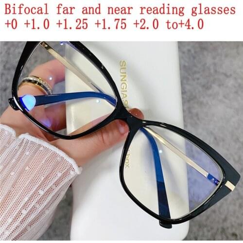 Anti Blue Light Computer Bifocal Reading Glasses Women Men Cat Eye Reading Presbyopic Glasses Diopters +1.0 1.5 2.0 2.5 3 3.5 NX