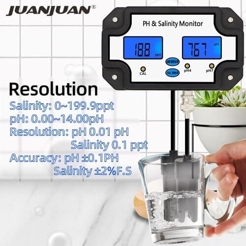 PH-2685 PH Salinity meter PH & Salinity Monitor 2 in 1 for Aquarium Pool Spa Seawater Horticultural Water Quality Tester 30% off