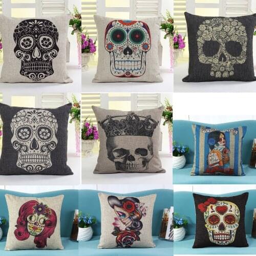 Skull cushion cover conjies decorative cushion pillow cover linen sofa throw pillows chair cushions home decor coussin almofada