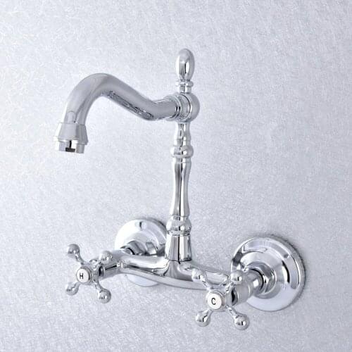 Polished Chrome Brass Kitchen Faucet wall mounted Swivel Spout Bathroom Basin Sink Mixer Tap tsf785
