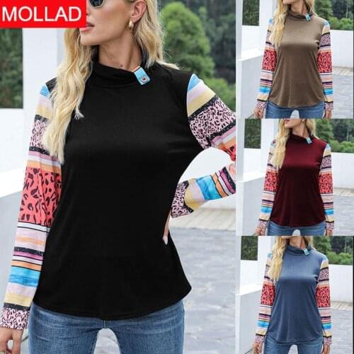 2021 Popular Autumn and Winter New Solid Color Long Sleeve Turtleneck Bohemian Top Ethnic T-shirt