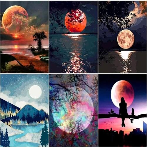 RUOPOTY Frame DIY Painting By Numbers For Adults Moon Sunset Scenery Acrylic Paint By Numbers Modern Home Wall Art Diy Gift