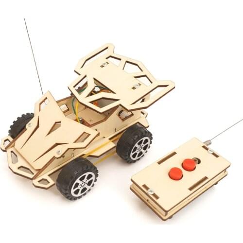 DIY Assembled Electric Remote Control Jeep Wooden Puzzle STEM Toy Racing Car