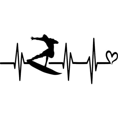 Surf Surfing Fan Lover Heartbeat Liveline Sea Theme Car Sticker Decal Window Grass Waterproof Black/silver AL388