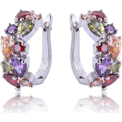 Mona Lisa Luxury Rose Gold Color Multicolor Hoop Earrings For Women Colorful Zircon Wedding Crystal Jewelry Statement Earings