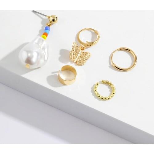 Retro Ethnic Style Small Butterfly Imitation Pearl Earrings Mix and Match Colored Rice Bead Geometric Earrings Wedding Gift 2021