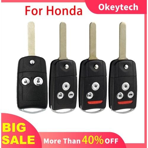 OkeyTech 2/3/4 BT Upgrade Flip Folding Remote Key Shell Fob For Honda Fit CRV Civic Insight Ridgeline HRV Jazz ACCORD 2003-2013