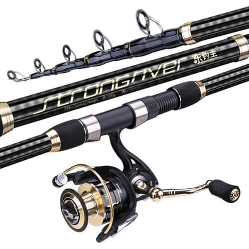 Telescopic Spinning Fishing Rods 2.1M-5.4M Carbon Fiber Carp Fishing Rod and Reel Set MH Power Sea Boat Rock Long Distance Pole