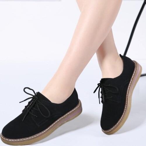 2020 Summer Leather Suede Lace Up Women Shoes Round Toe Flats Moccasins 989