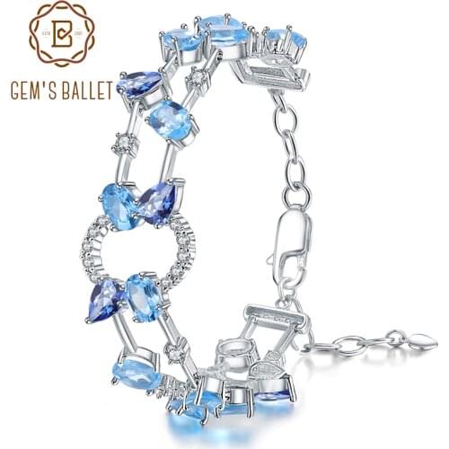 GEMS BALLET 925 Sterling Silver Multicolor Natural Sky Blue Topaz Mystic Quartz Bracelets & Bangles for Women Fine Jewelry