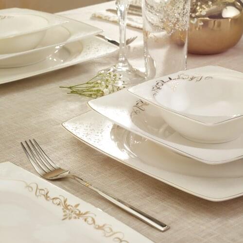 Gold 61 Piece 12 Personality ceramic dinner plate İskandinav plate and dining sets creative square round dinner set home brass