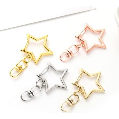 10pcs Cherry Blossoms Star Pentagram Hollow Key Chain Key Ring DIY Handmade Jewelry Accessories Lobster Clasp For Jewelry Making