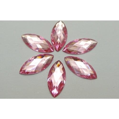 100 Pink Flatback Acrylic Horse Eye Rhinestone Gems 9X20mm No Hole