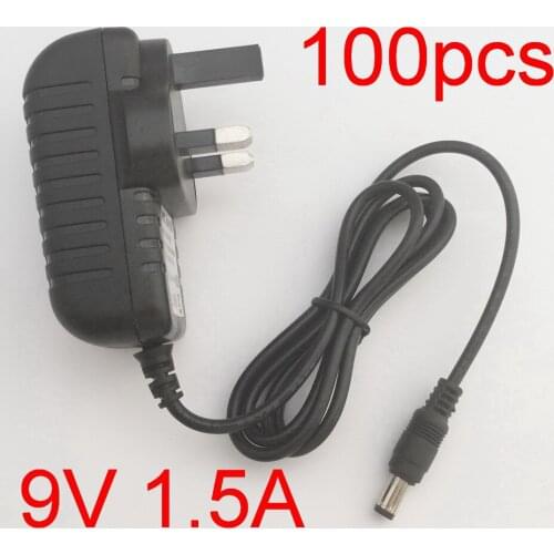 100PCS High quality AC 100V-240V Converter IC power Adapter DC 9V 1.5A 1500mA 13.5W Power Supply UK Plug DC 5.5mm x 2.1-2.5mm