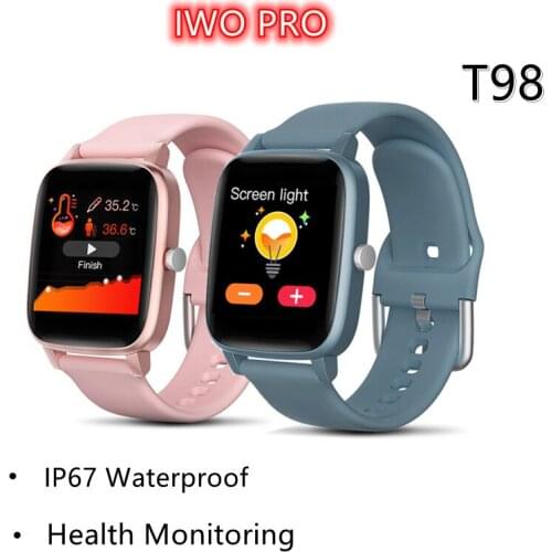2020 T98 Smart watch men 1.4inch Body Temperature Monitor Heart Rate Blood Pressure Weather Smartwatch for android ios