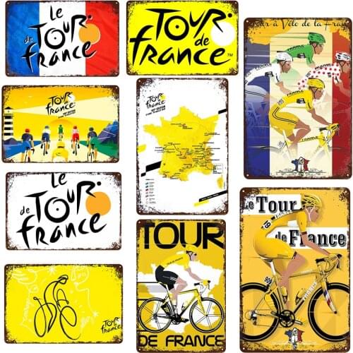 2021 Bicycle Metal Tin Sign Retro France Tour Cycling Trip France Metal Plate Tin Signs House Garage Wall Art Decor Plate