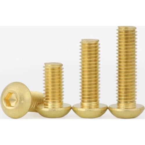 3pcs M5 brass Allen round head screws hex socket pan headed machine teeth screw bolts brassiness mechanical bolt 8mm-25mm long