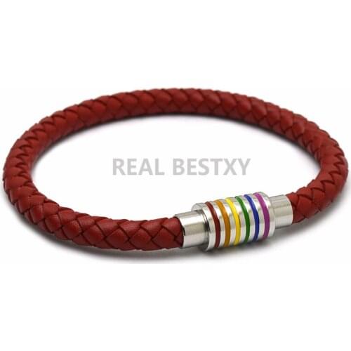 5pcs/lot Men Rainbow Jewelry Charm Genuine Leather Bracelet With Stainless Steel Accessories Gay Pride Bracelet For Gay Lesbian