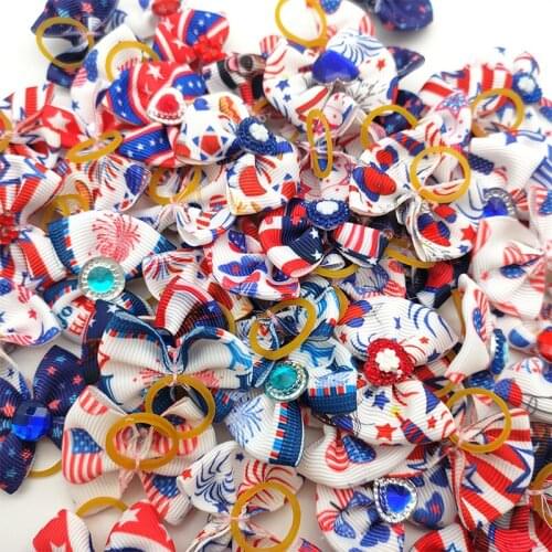 50 Pcs Dog Hair Bows Rubber Bands USA independence Day Puppy Dog Hair Bows Accessories Pet Supplies Dog Grooming Dog Accessories