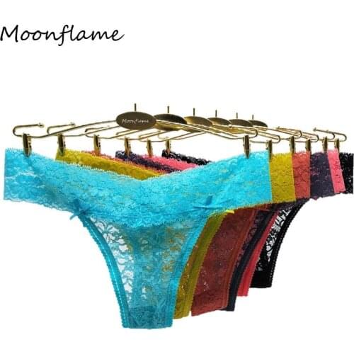 Moonflame 5 pcs/lots Sexy G-String Nylon Womens Panties Women Sexy Lace G String Thong With Bow M L XL XXL 87402