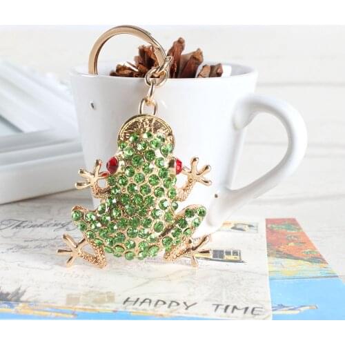 Fortune Frog Copper Coin Green Cute Crystal Charm Purse Handbag Car Key Keyring Keychain Party Wedding Birthday Gift