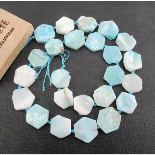 Natural Blue Larimar Hexagon Beads Geometric Octagon Cut Focal Beads 17" Strand Jewelry Making DIY