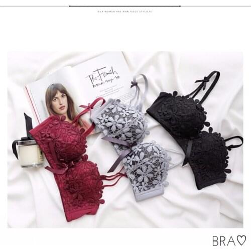 Romantic water-soluble petal lace girls seamless bra small chest gathered deep V adjustable non-wireless underwear