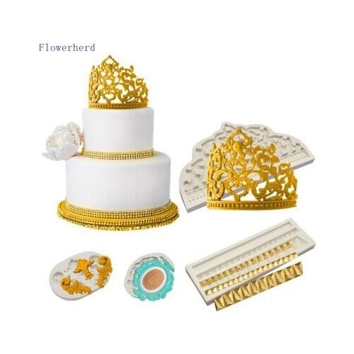 European Style Embossed Big Crown Silicone Mold Fondant Cake Chocolate Decoration Rim Baking Tool Resin Mold Birthdayt Decors