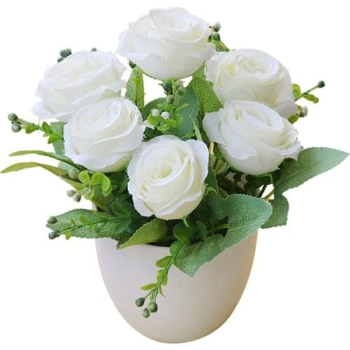 Artificial Bonsai Fake Rose Flowers Plant With Pot Sillk Floral Ornaments Home Garden Party Table Decoration Photography Props