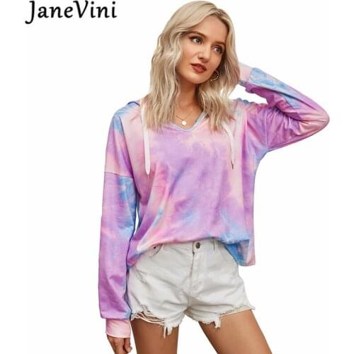 JaneVini Casual Sweatshirt Hoodies Women Colorful Loose Tie-dye Outwear Fashion Ladies Long Sleeve Spring Autumn Streetwear Tops