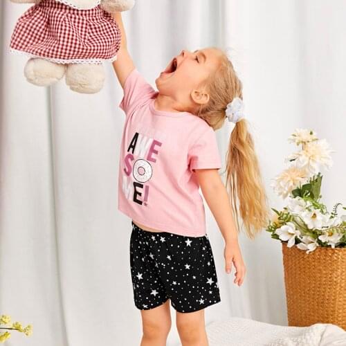 Toddler Kids Baby Girls Sets Letter T-shirt Shorts Pajamas Sleepwear Outfits Set Vestidos De Verano Summer Kids Clothes Girls