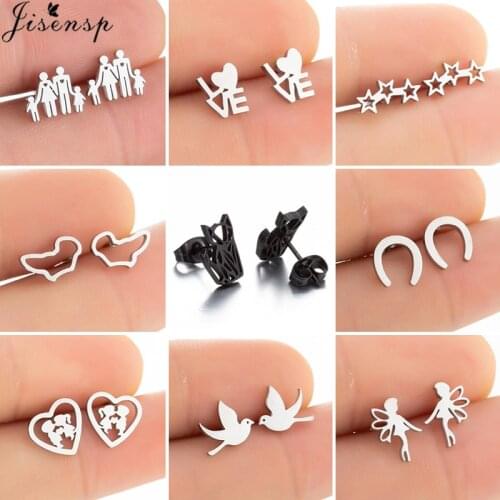 Mutiple Style Tiny Stainless Steel Earrings for Women Girls Black Minimalist Star Map Fairy Birds Earing Fashion Jewelry Studs