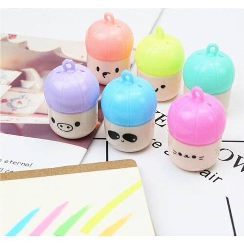 6PCS/LOT Little Pig Cute 6 Color Marker Highlighter marks students drawing Mini color pen set