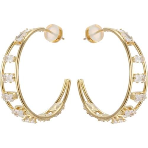 KIVN Earings Fashion Jewelry Female Gold Round Circle CZ Hoop Earrings Wedding Bridal Earrings for Women Accessories Party Gifts