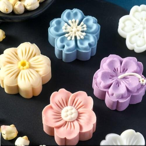 Mooncake Mold 4pcs 3D Cherry Sakura Stamps Barrel Hand Press Moon Cake Pastry R7RC