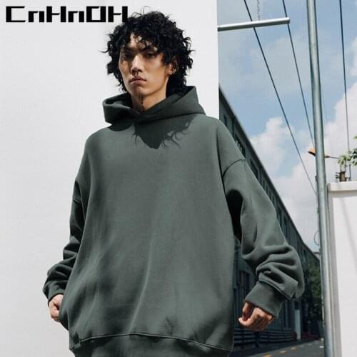 CnHnOH mens clothing autumn and winter pure color hip-hop tide brand plus velvet oversize drop shoulder casual hooded 9866