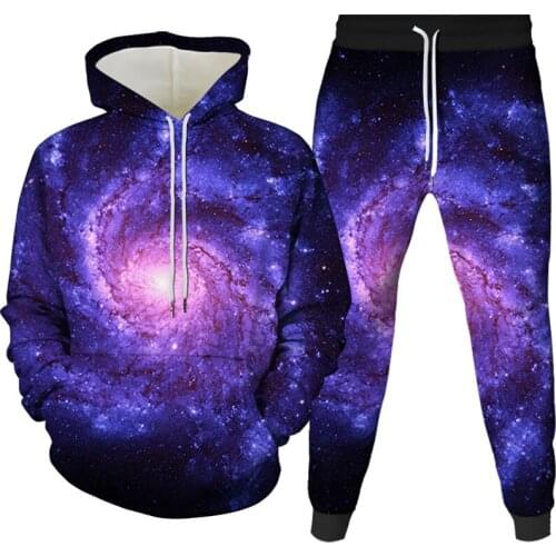 Tracksuit men 2021 Autumn Sets Digital Printing 3D Beautiful Starry Sky Hoodie + Trousers 2 Sets Of Fashionable Leisure Suits