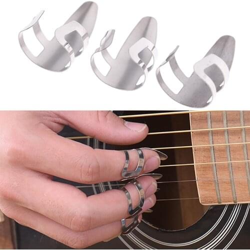 New Stainless Steel 3 Finger Nail Guitar Picks Plectrums Set Metal Acoustic Electric Bass Guitar Accessories